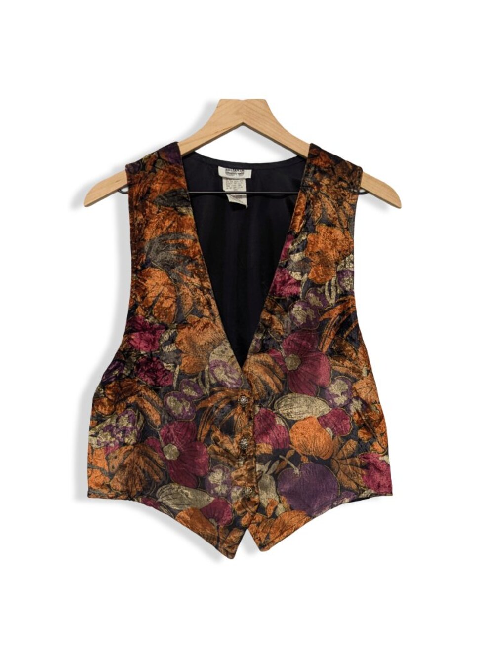 Vintage 80s/90s Sostanza Women's Small Fall Pumpkins & Flowers Velvet Vest